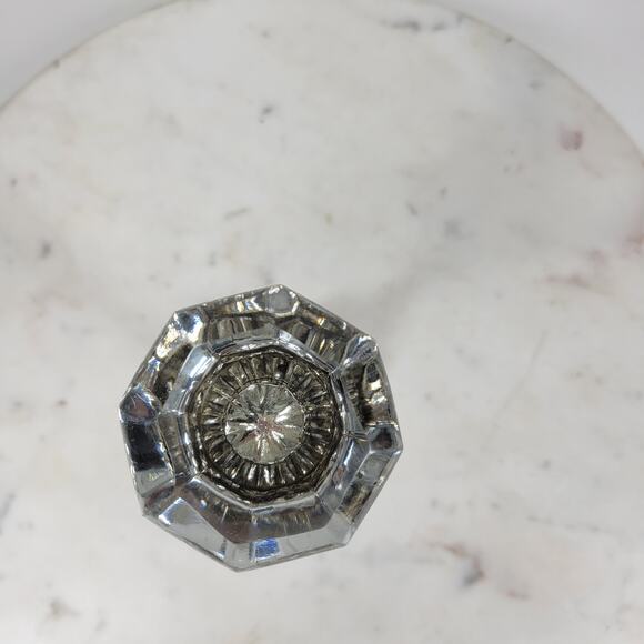 Antique Victorian 8 Point Crystal Door Knob Clear Glass 3 Inch Brass Rod Handle - Picture 10 of 13